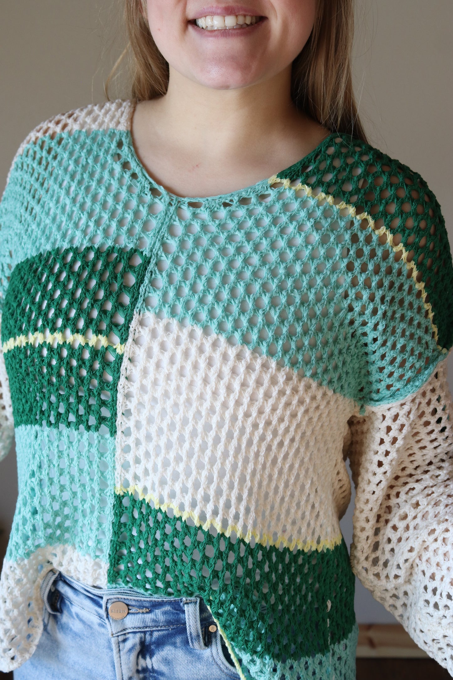 Oversized Green Colorblock Knit Sweater