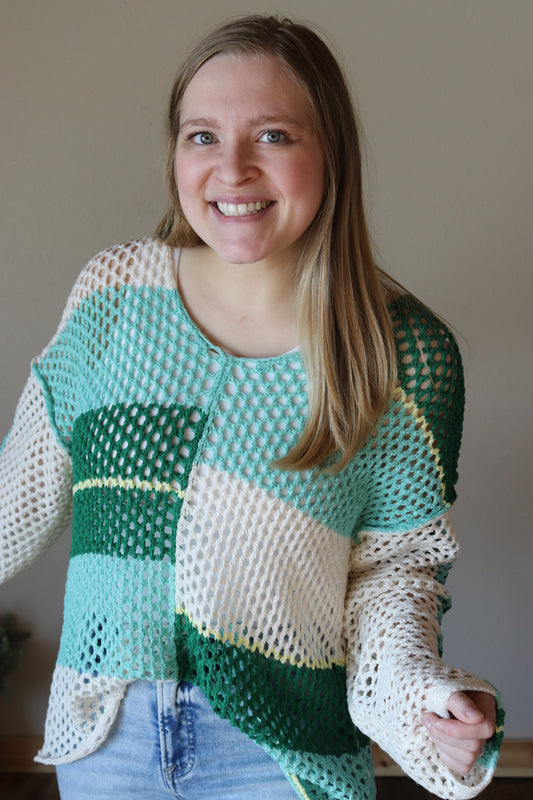 Oversized Green Colorblock Knit Sweater