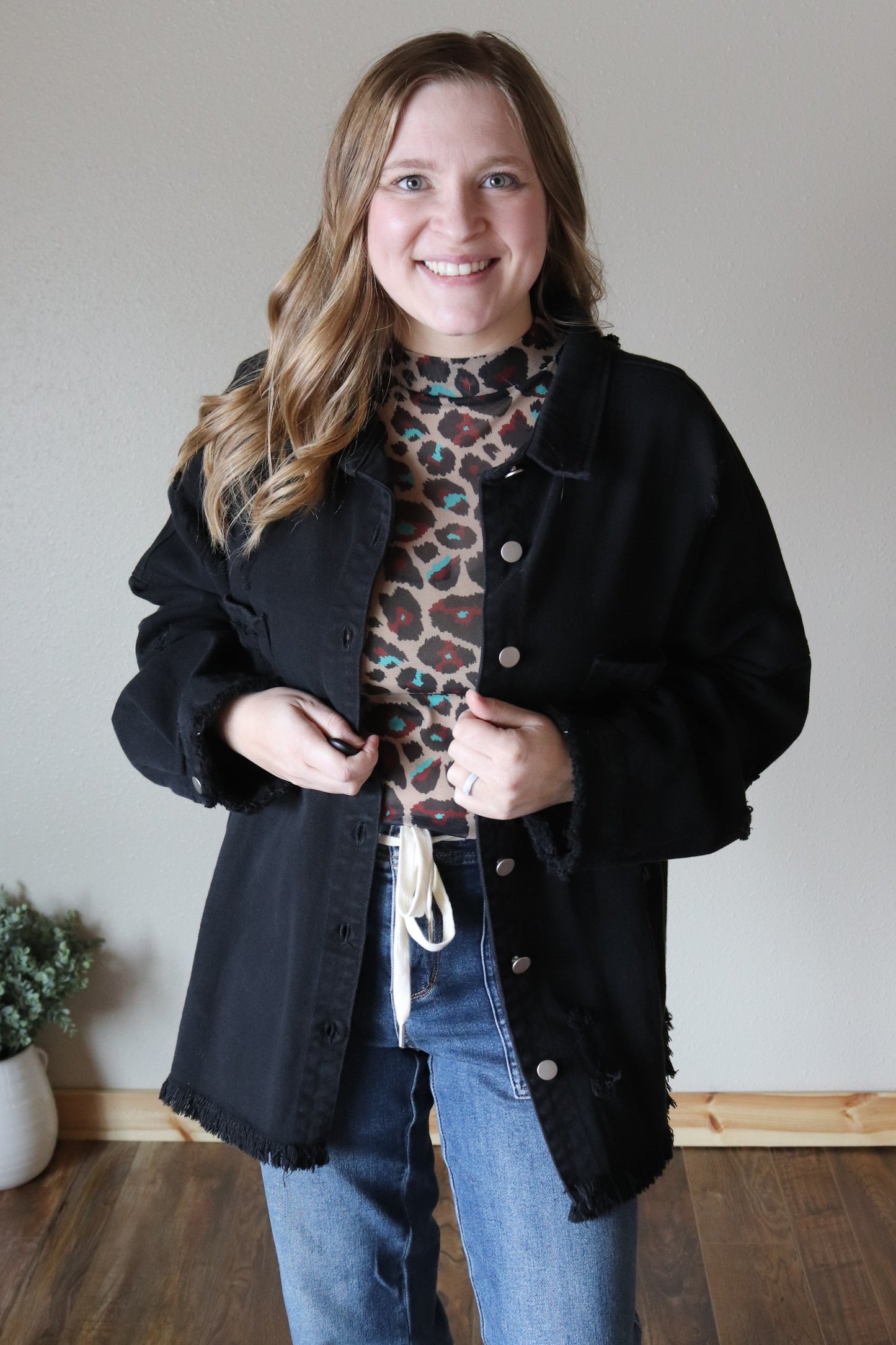 PLUS: Distressed Black Denim Jacket