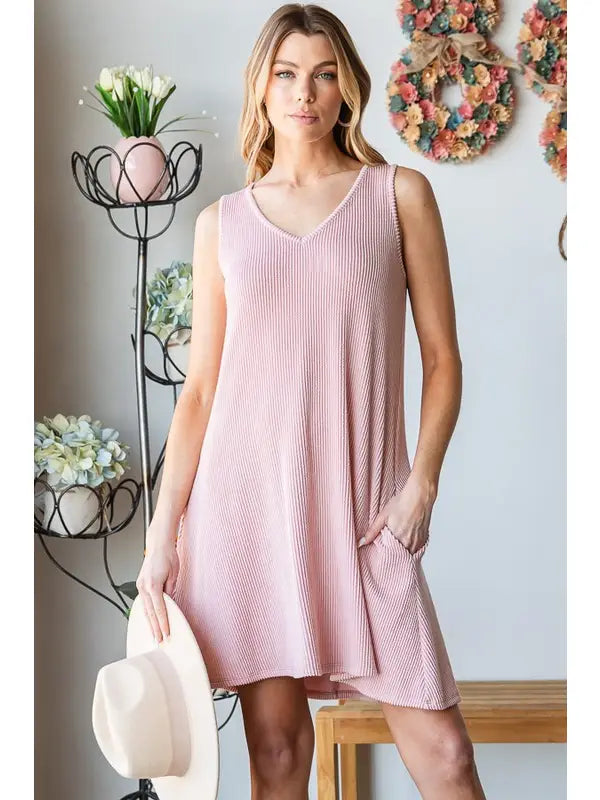 Dusty Pink Ribbed Dress