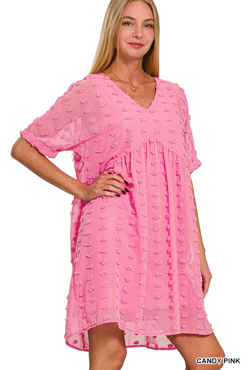 Candy Pink Swiss Dot Babydoll Dress