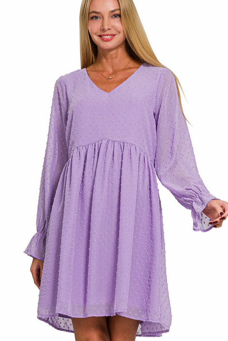 Lavender Swiss Dot Long Sleeve Dress