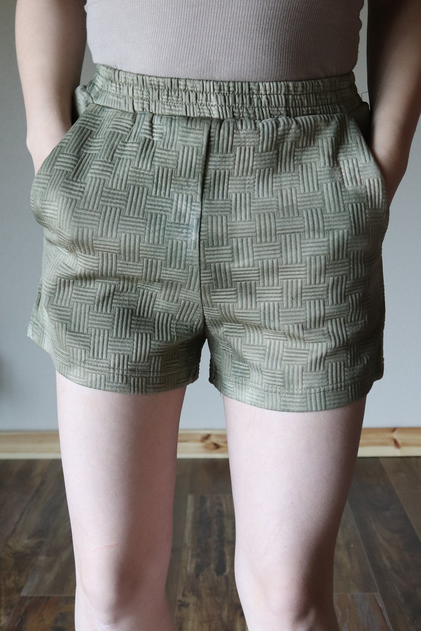 Quilted Olive Washed Shorts