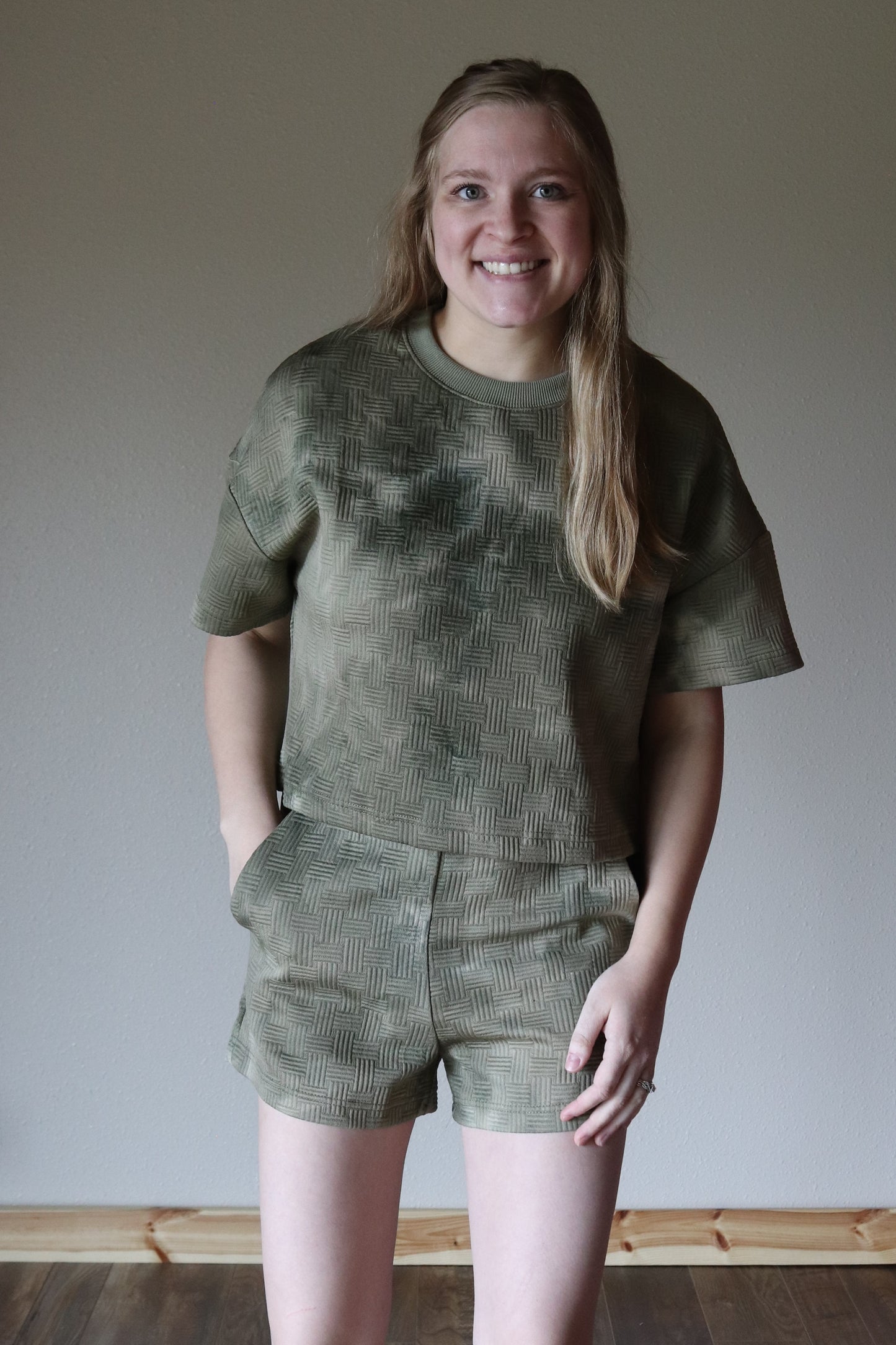 Quilted Olive Washed Shorts