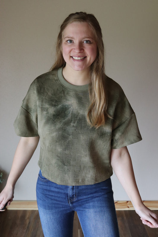 Quilted Olive Washed Top