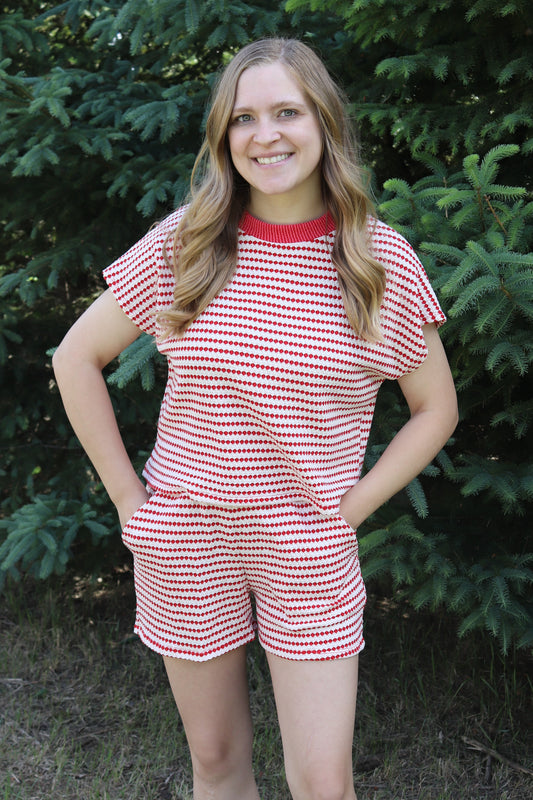 Red Popcorn Striped Set