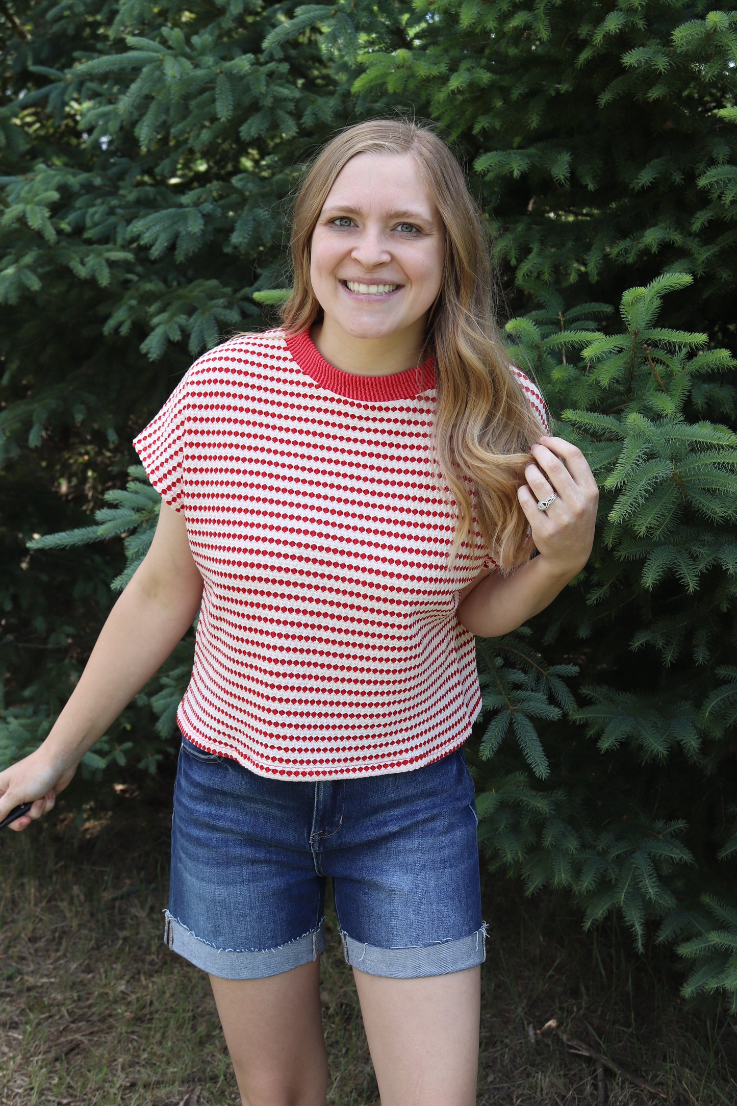 Red Popcorn Striped Set