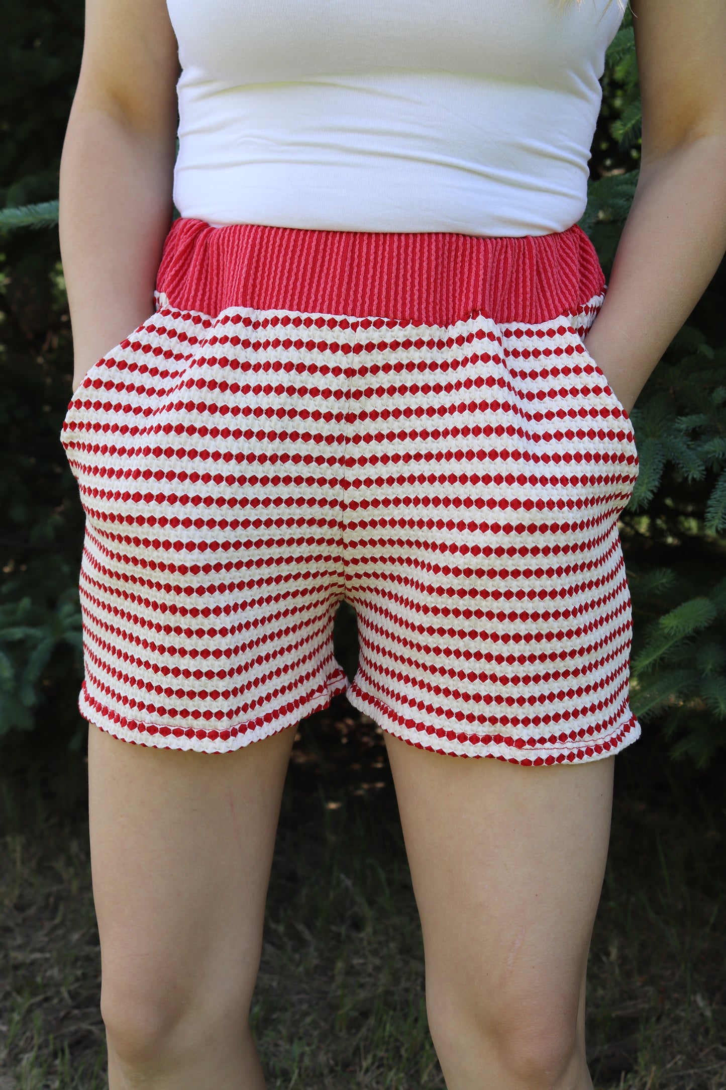 Red Popcorn Striped Set