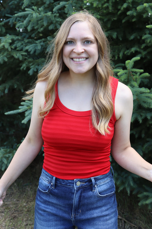 Red Reversible Striped Tank
