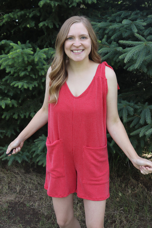 Red Urban Ribbed Romper