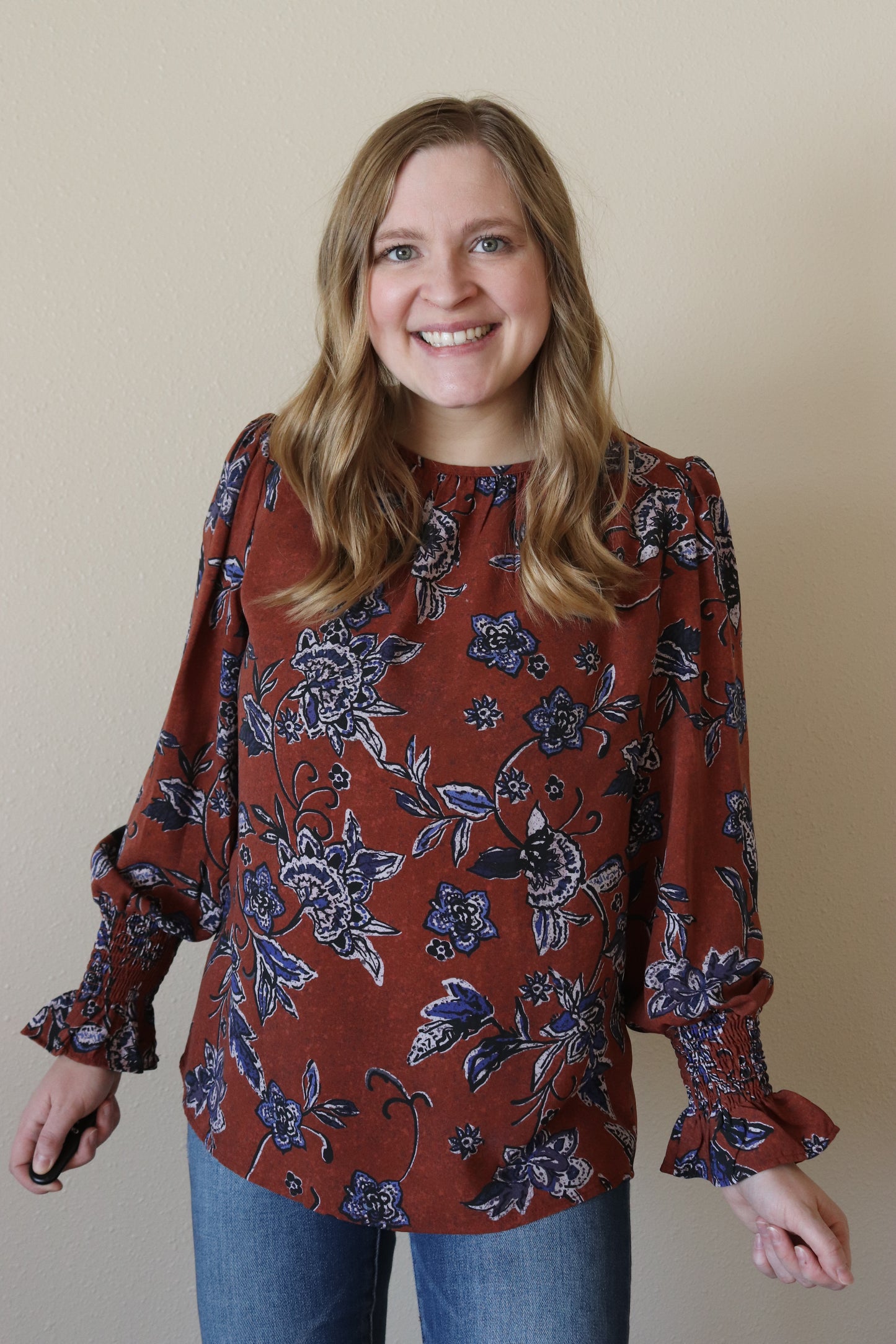 Rust and Navy Floral Blouse