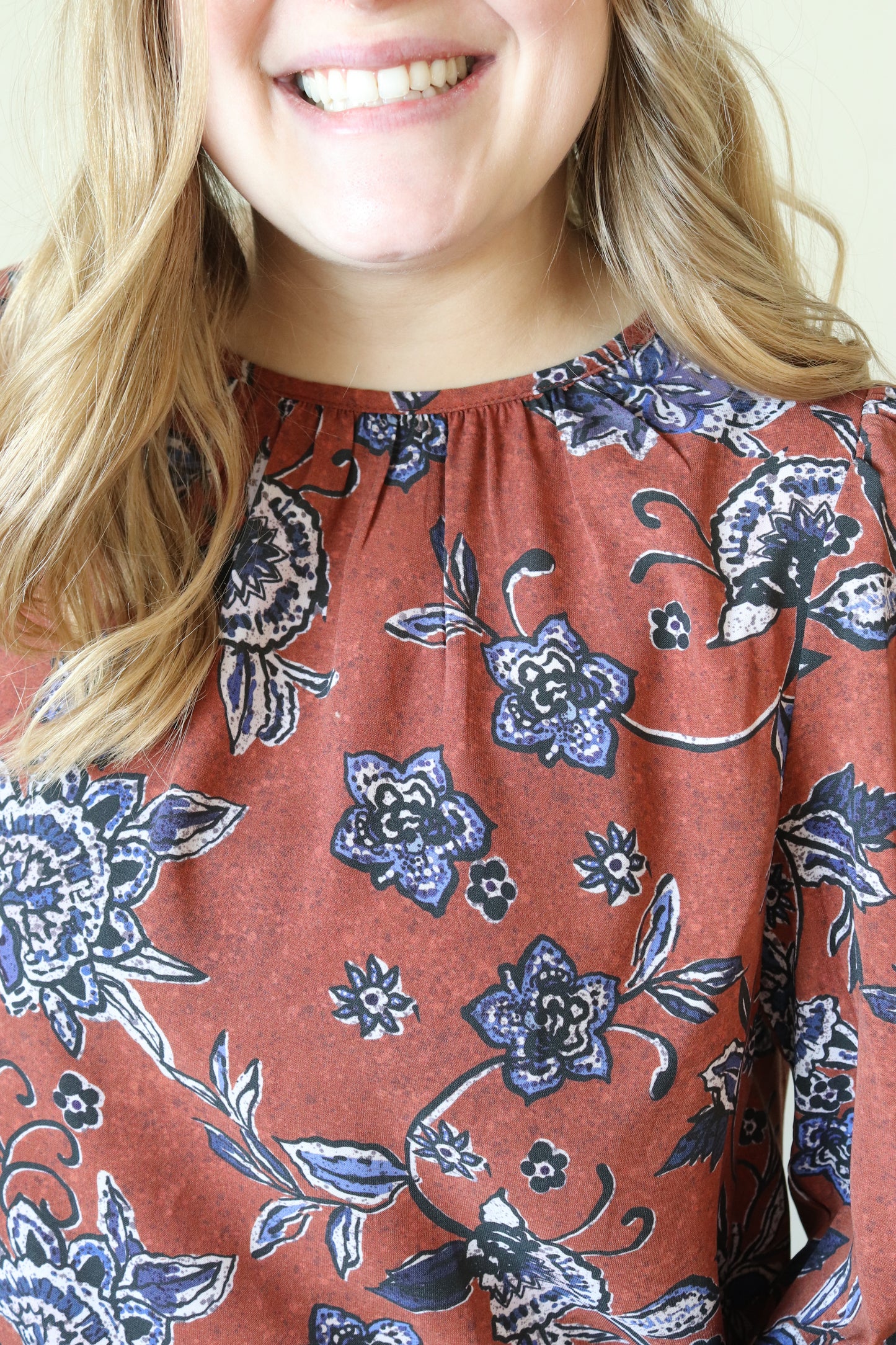 Rust and Navy Floral Blouse