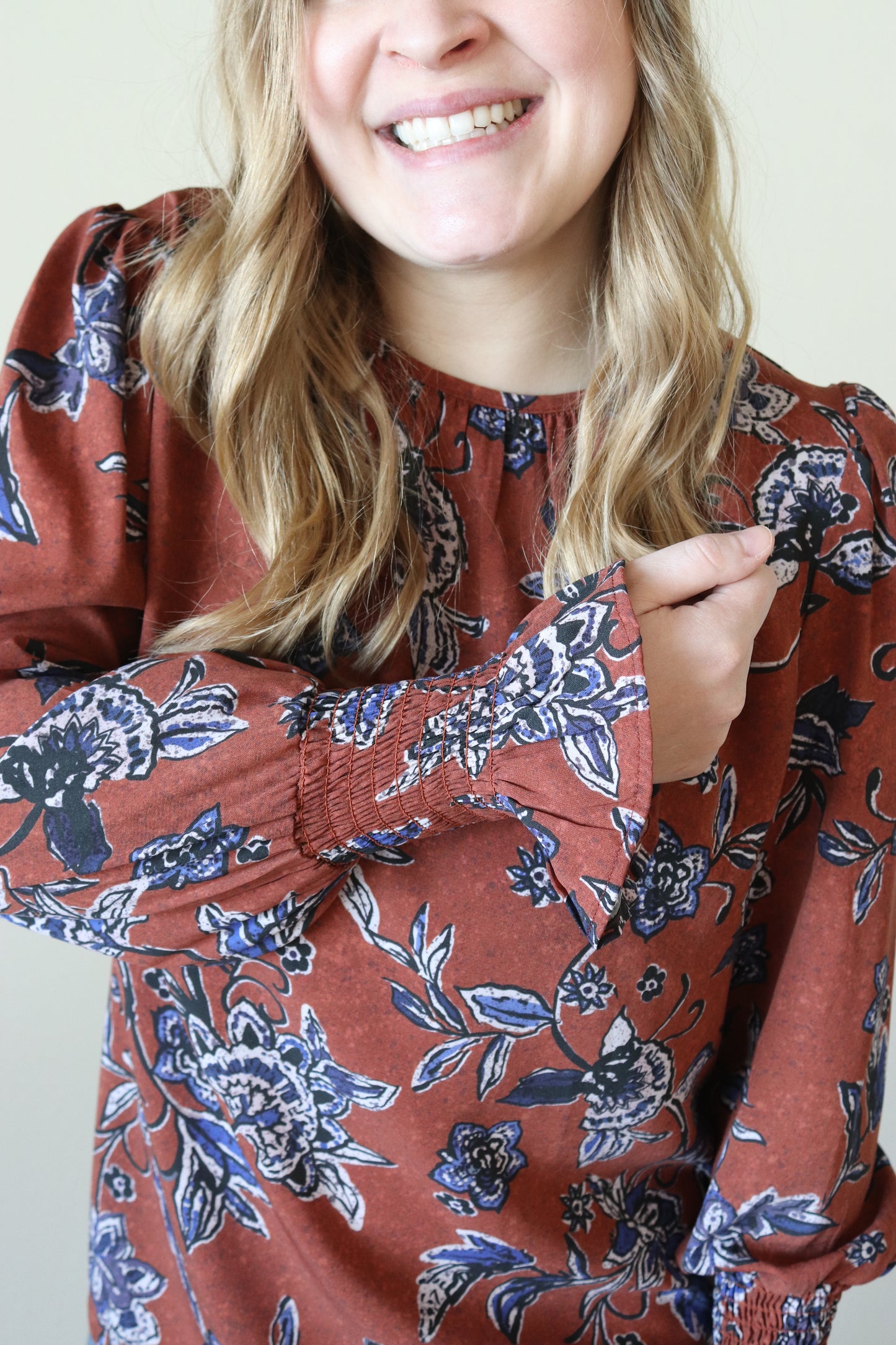 Rust and Navy Floral Blouse