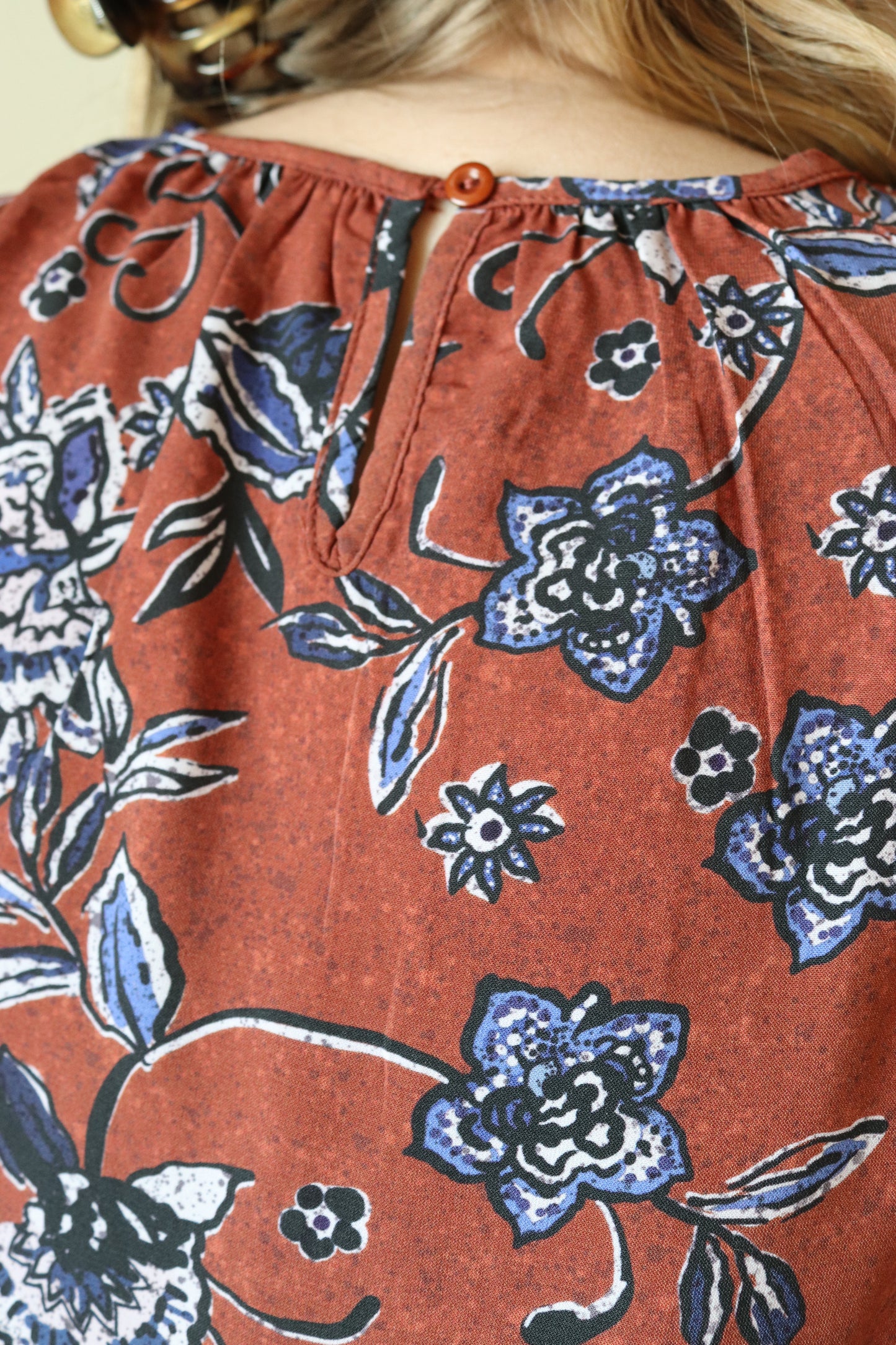 Rust and Navy Floral Blouse