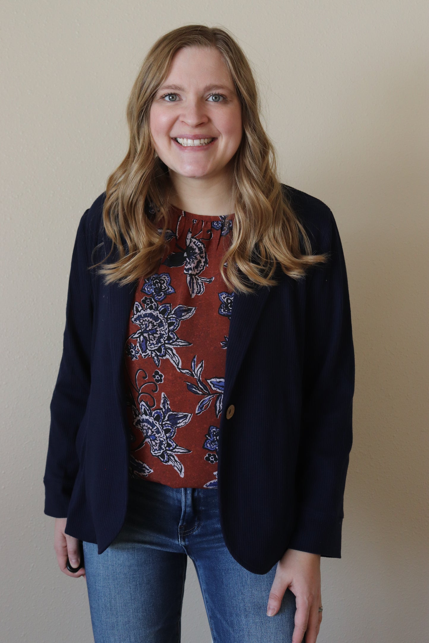 Rust and Navy Floral Blouse