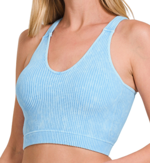 Padded Spring Blue Cropped Tank