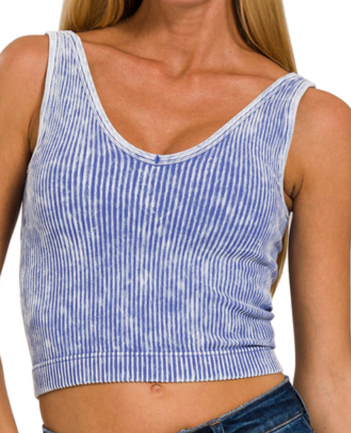 Padded Indigo Cropped Tank