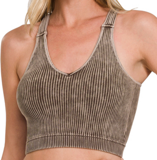 Padded Brown Cropped Tank