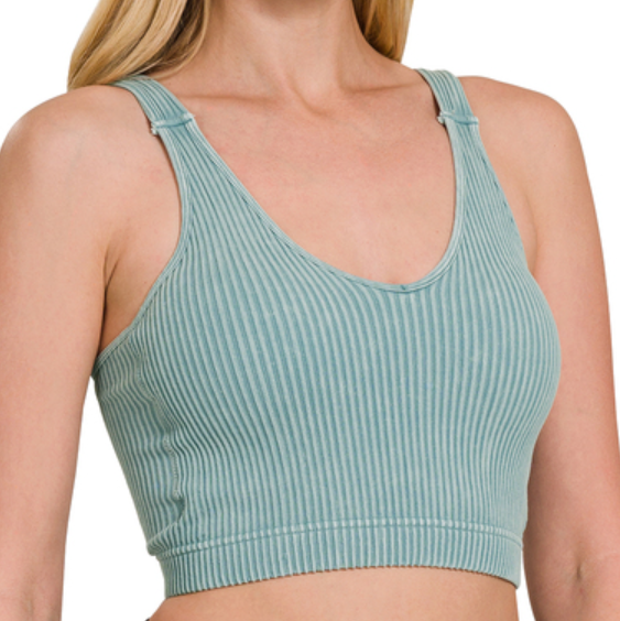 Padded Blue Gray Cropped Tank