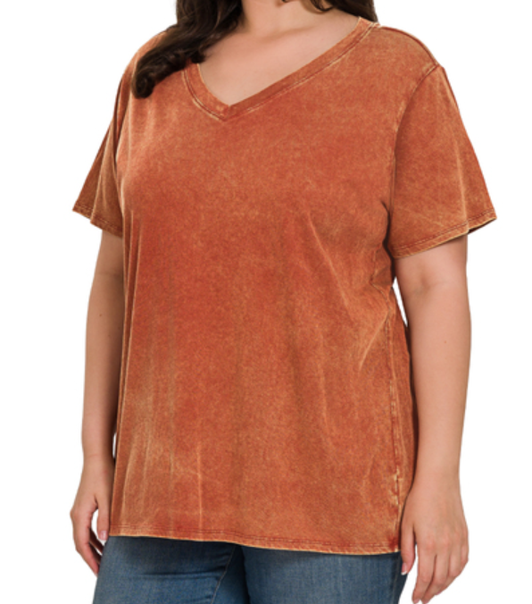 PLUS: Rust Washed V-neck Tee