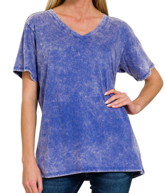 Blueberry Washed V-neck Tee