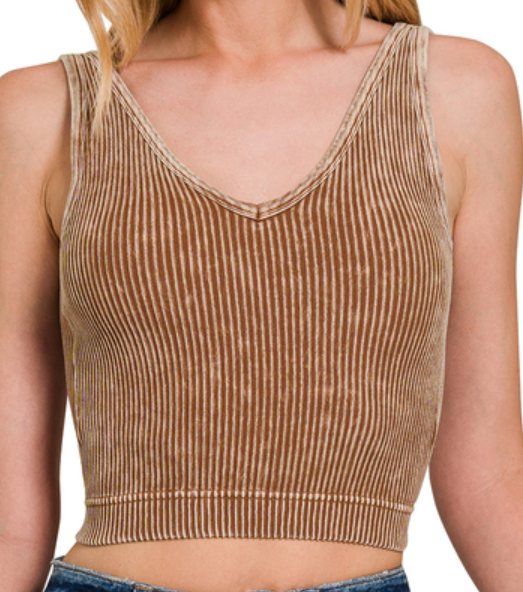 Padded Dark Camel Cropped Tank