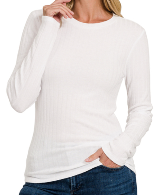 White Ribbed Long Sleeve