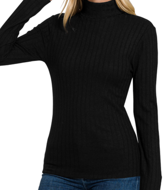 Black Ribbed Long Sleeve Turtle Neck