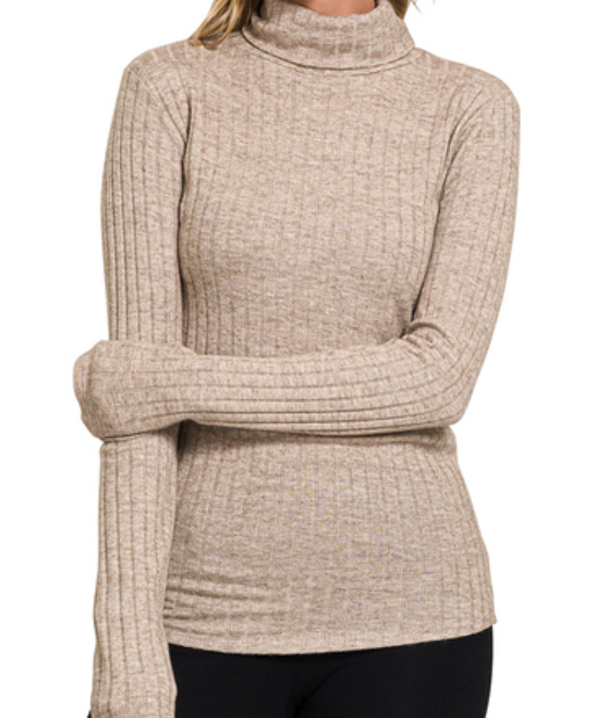 Mocha Ribbed Long Sleeve Turtle Neck