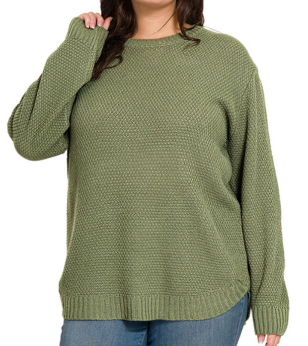 PLUS: Olive Round Neck Sweater