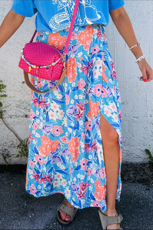 Blue Floral Wrap Skirt