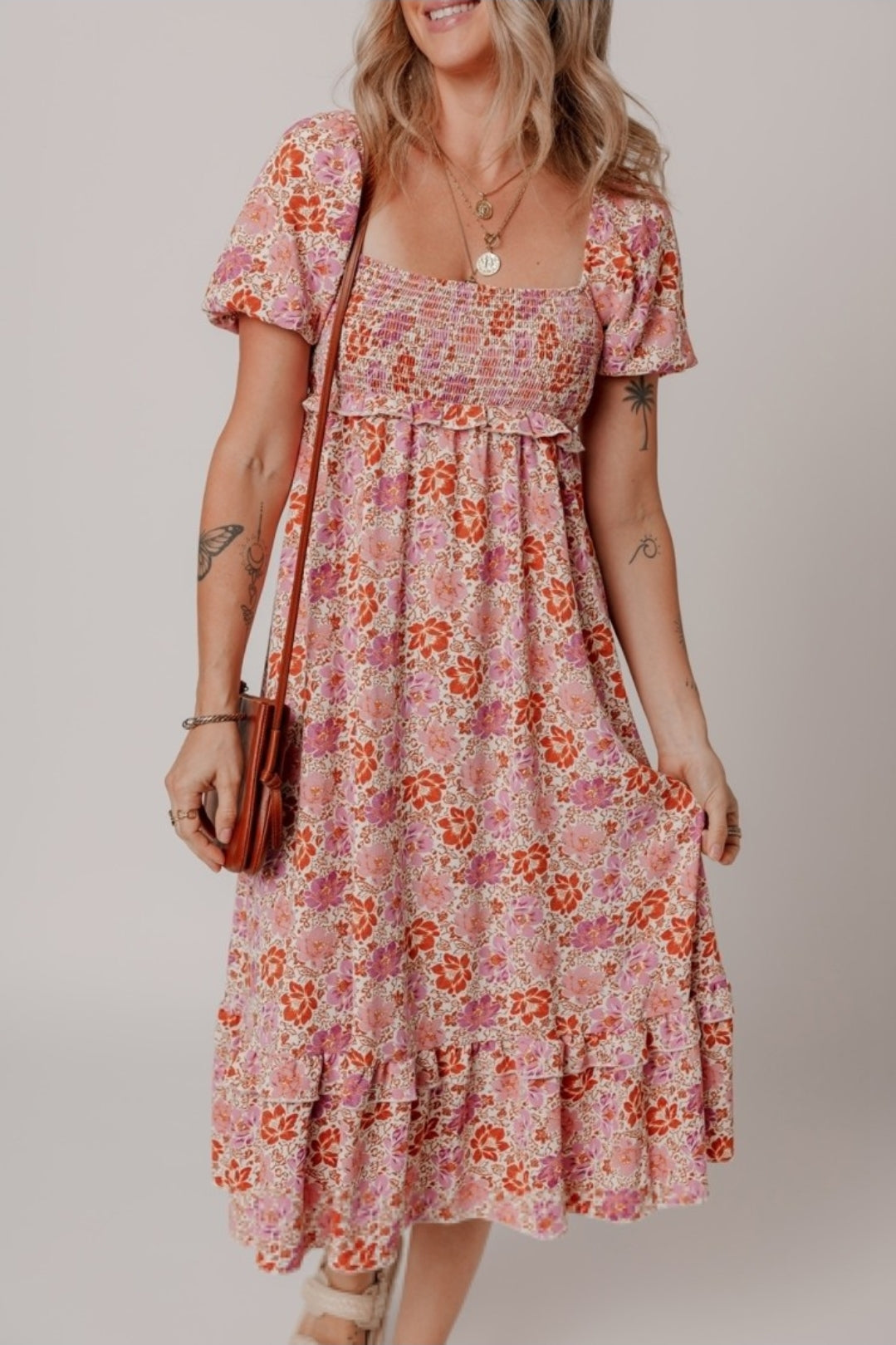 Floral Square Neck Midi Dress