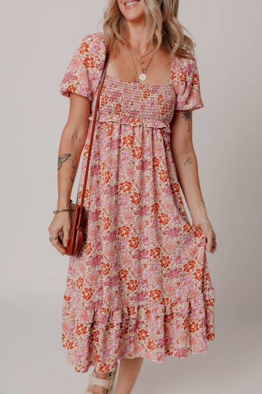 Floral Square Neck Midi Dress