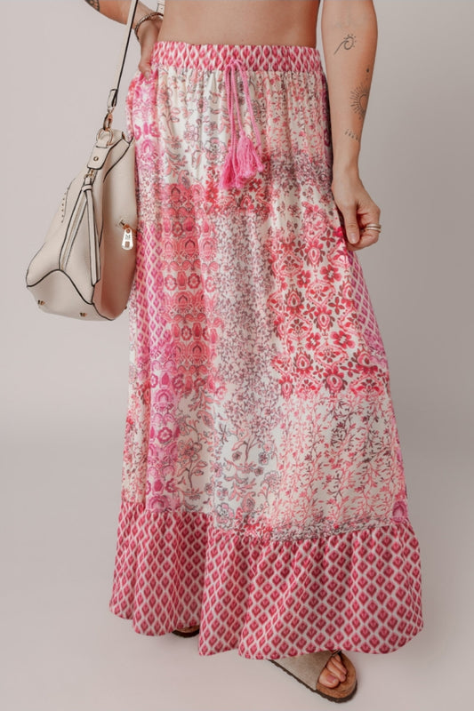 Pink Colorblock Maxi Skirt