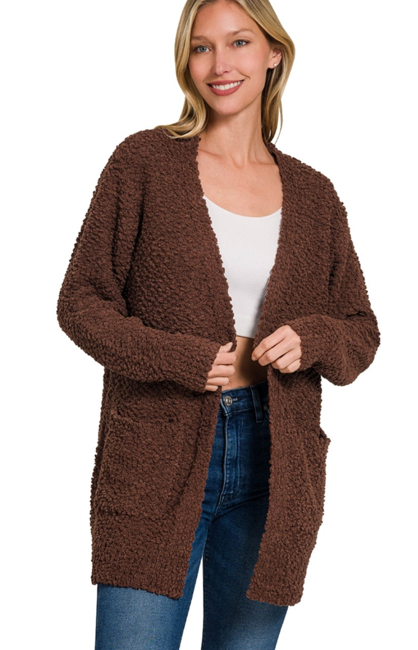 Brown Popcorn Cardigan
