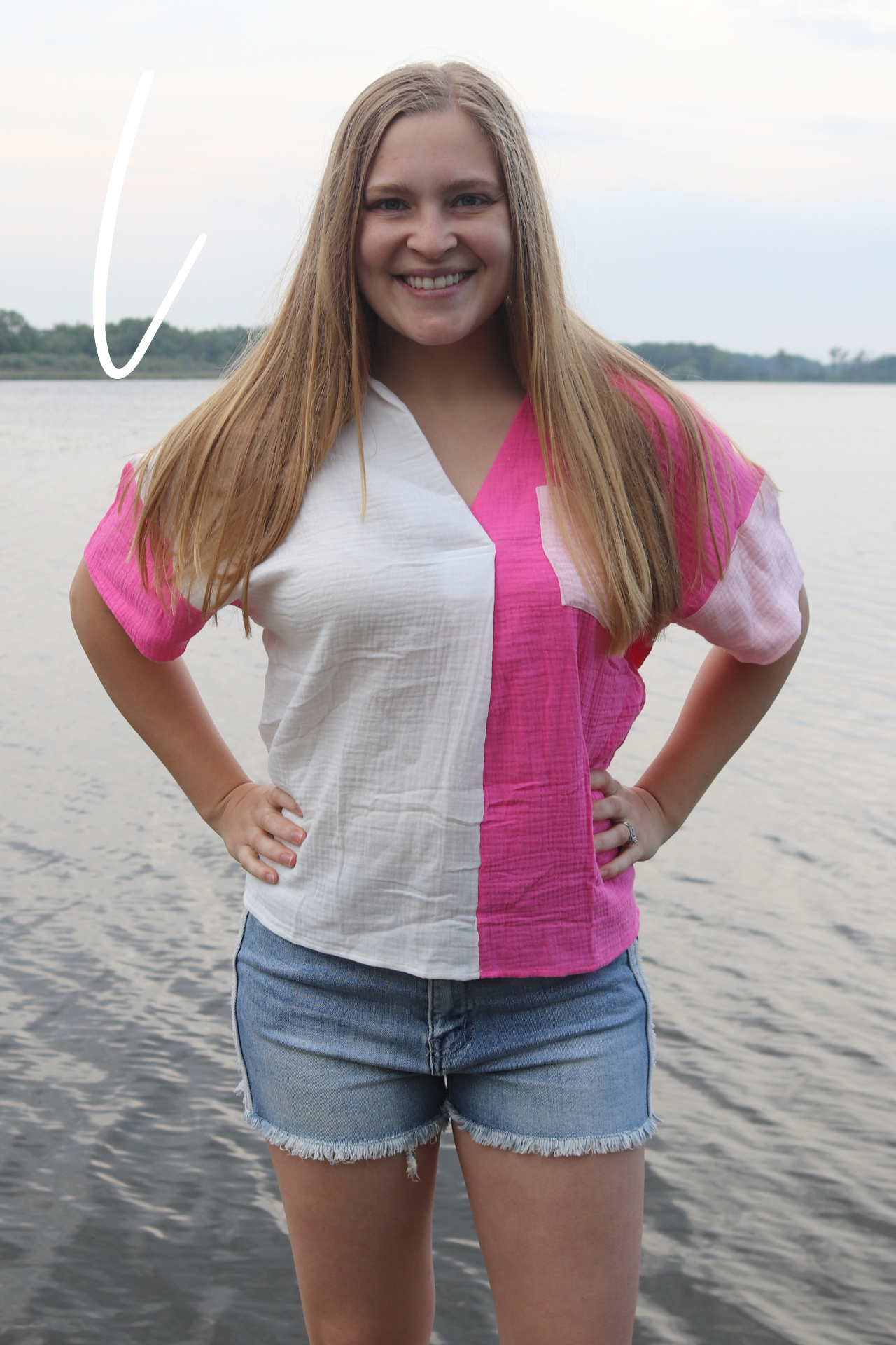 Pink and White Colorblock Top