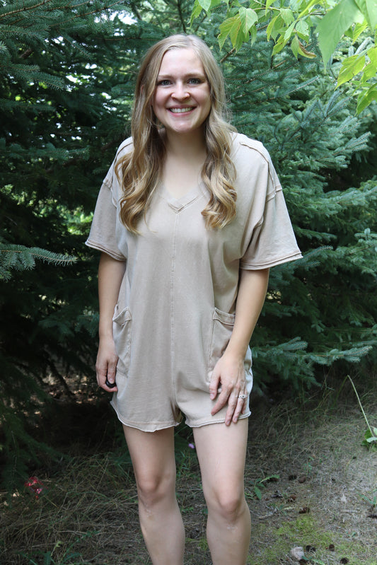 Taupe Washed Romper
