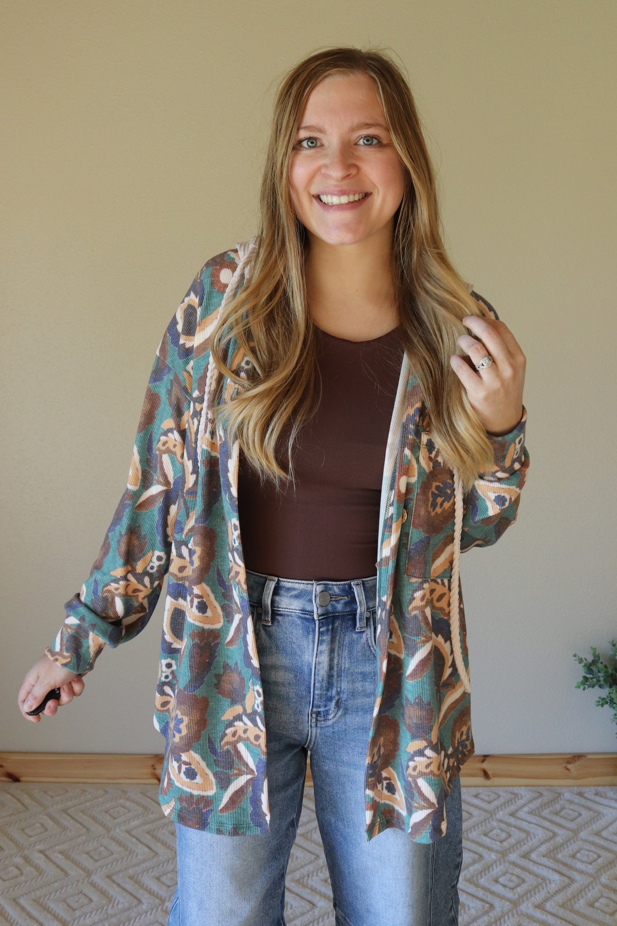 Teal Mix Boho Hooded Shacket