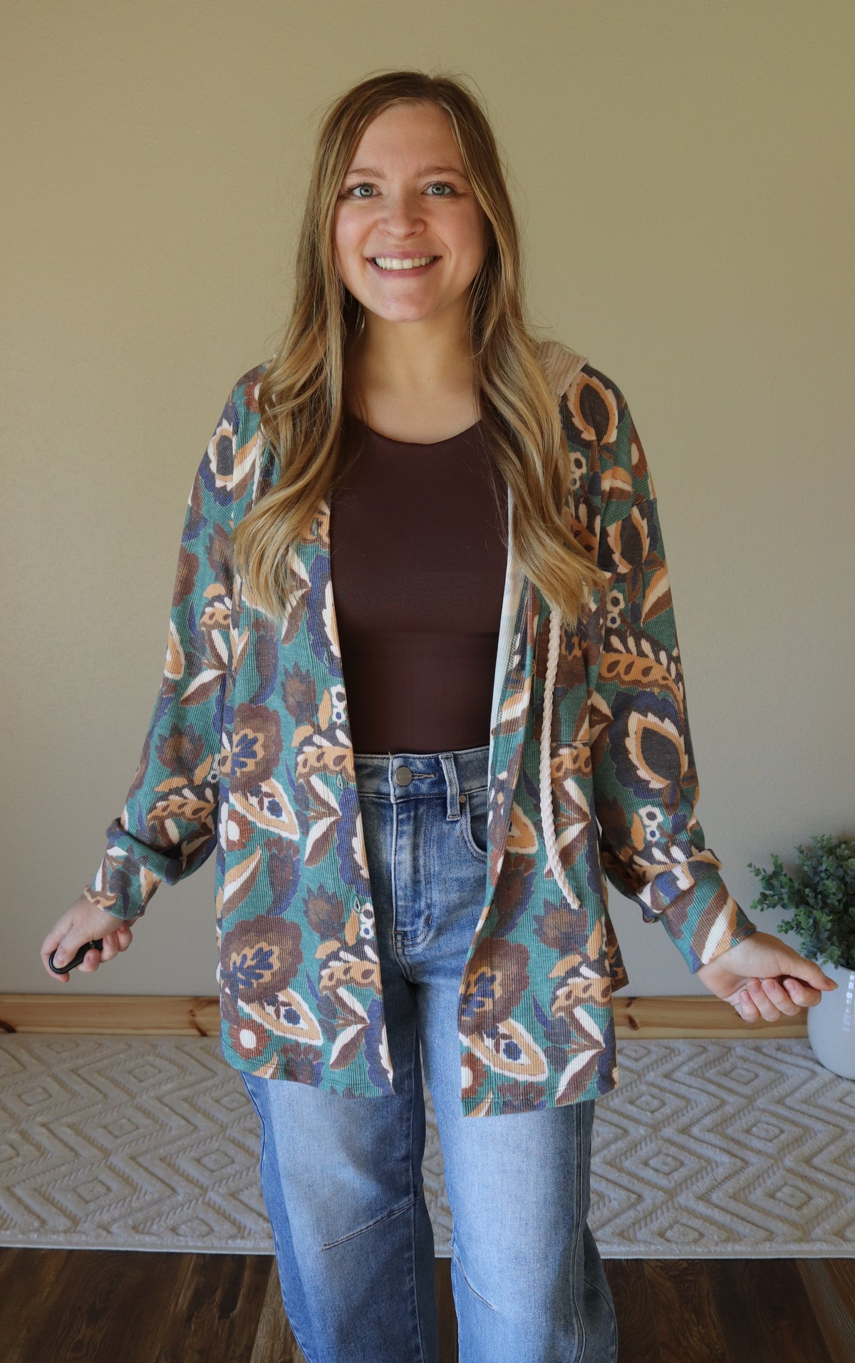 Teal Mix Boho Hooded Shacket