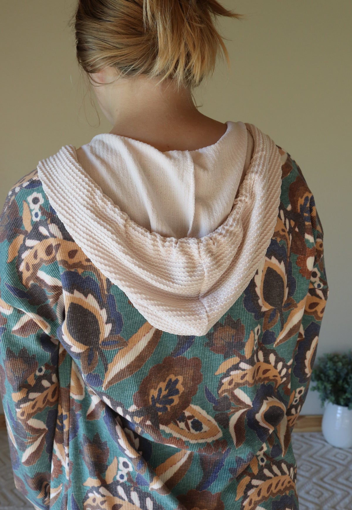 Teal Mix Boho Hooded Shacket