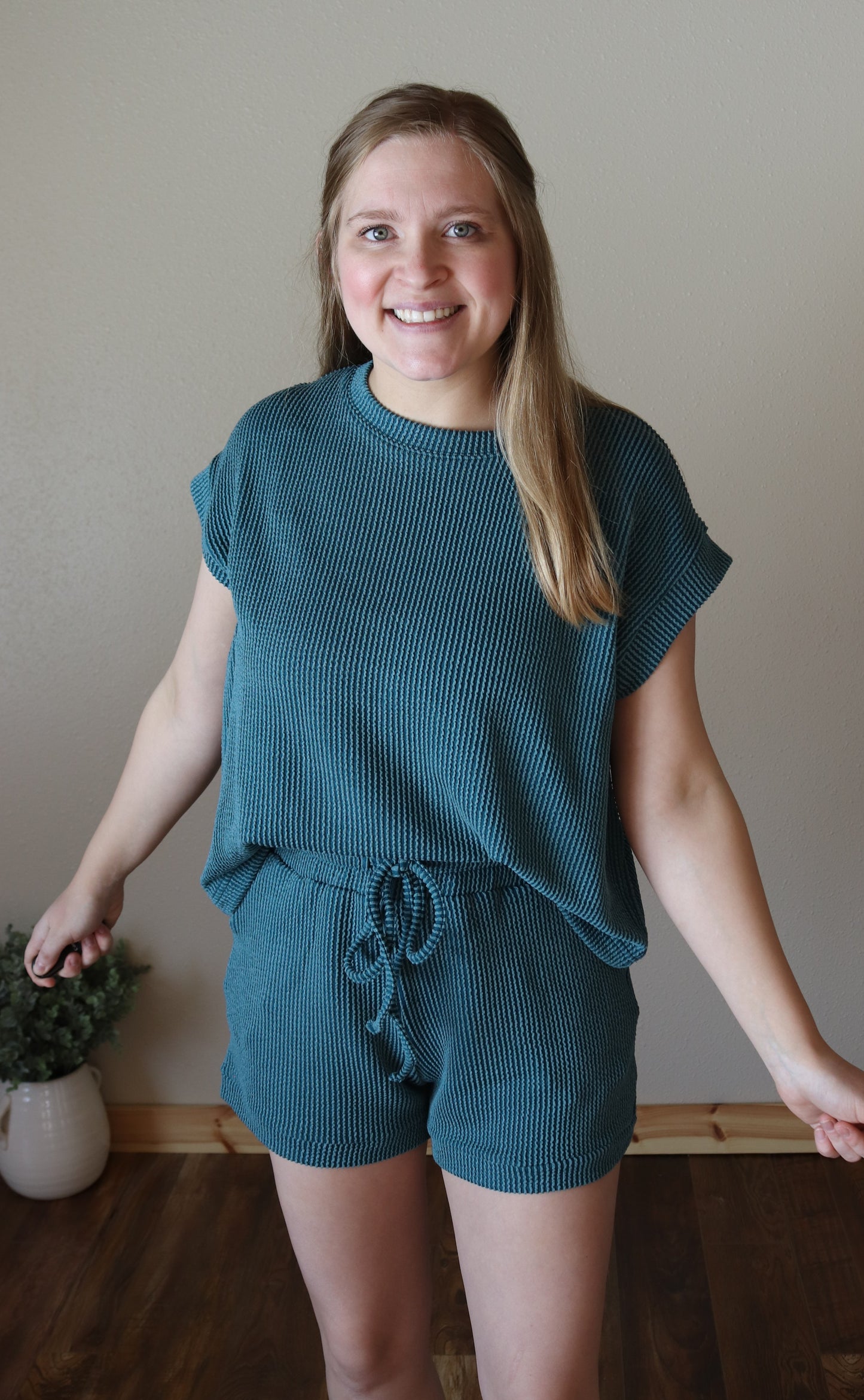Teal Urban Ribbed Tee/Shorts Set
