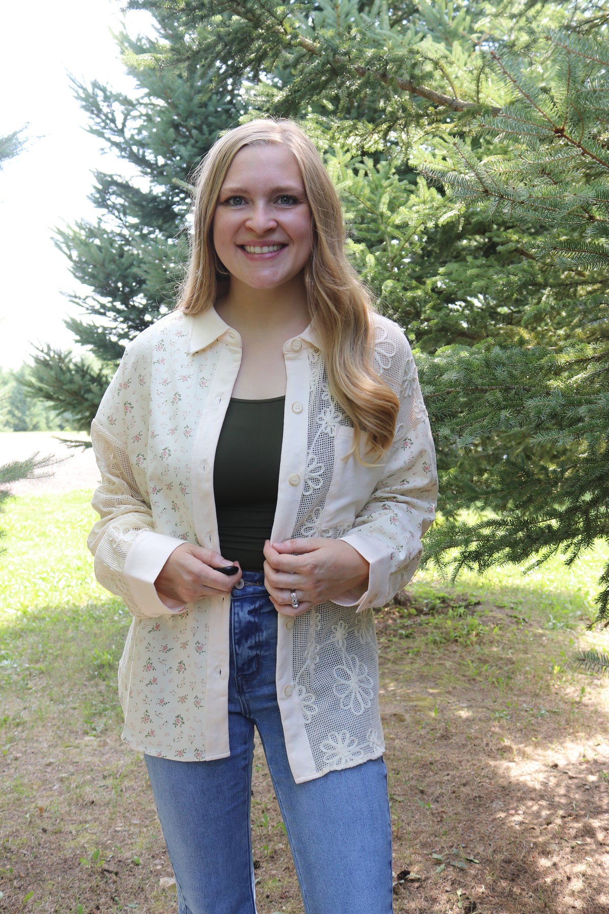 Vintage Floral Lace Patchwork Button Up