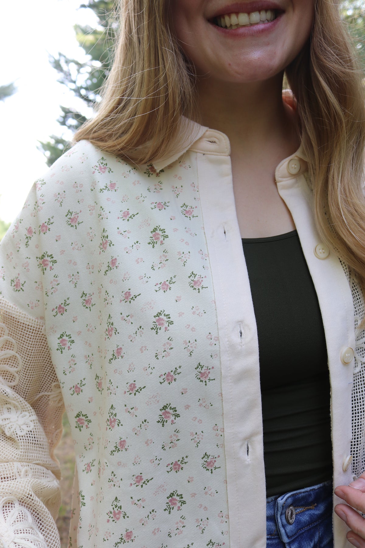 Vintage Floral Lace Patchwork Button Up
