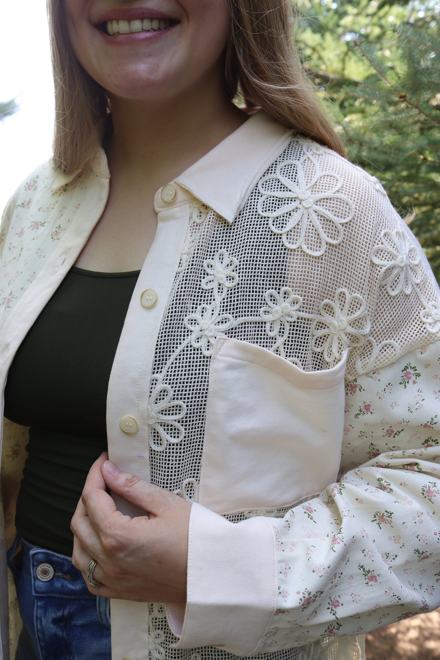 Vintage Floral Lace Patchwork Button Up