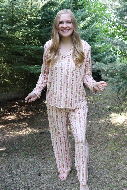 Vintage Floral Stripe Bamboo Set