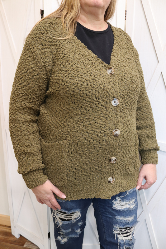 PLUS: Olive Popcorn Cardigan