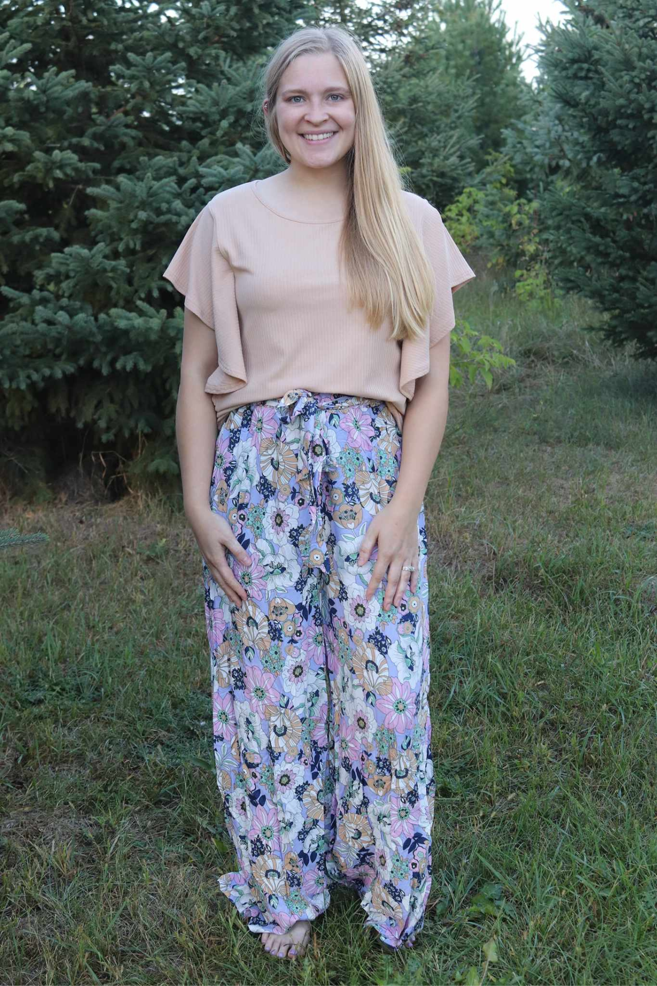 Purple Floral Wide Leg Pants