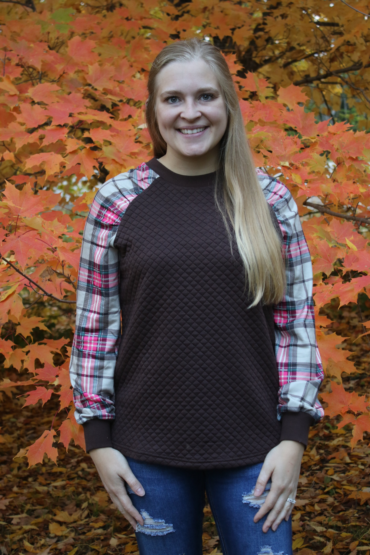 Brown Quilted Plaid Top