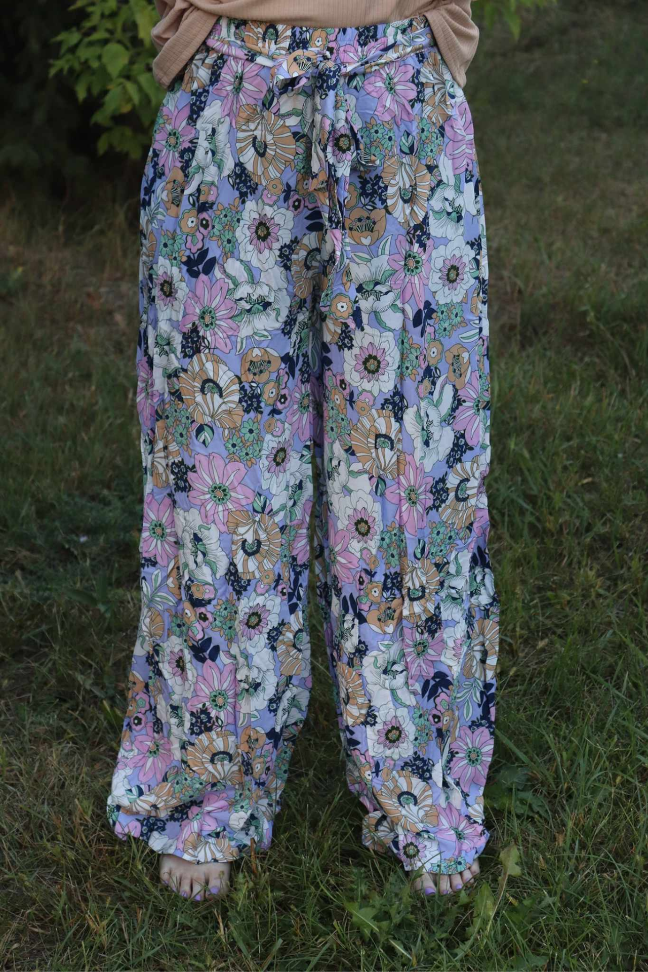 Purple Floral Wide Leg Pants