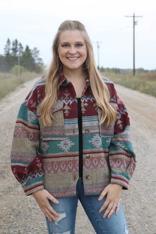 Maroon Aztec Shacket